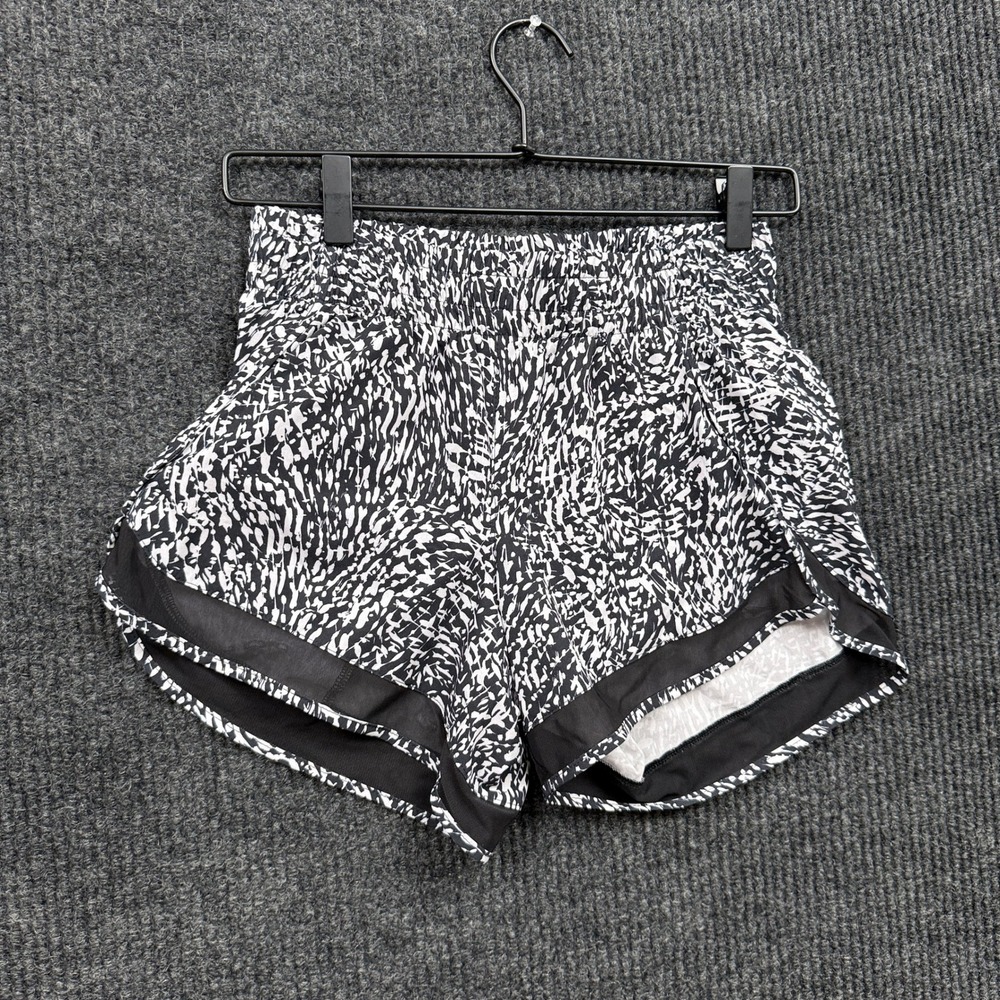 Athleta Printed Mesh Racer Run Shorts Womens XXS Black White 4" Running 446581